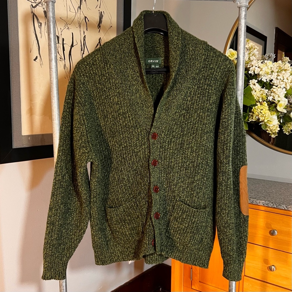 Olive Green Shawl Collar Sweater by Orvis